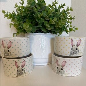 Set of 4 Polka Dot Bunny Ceramic ramekins in Pastel Colors